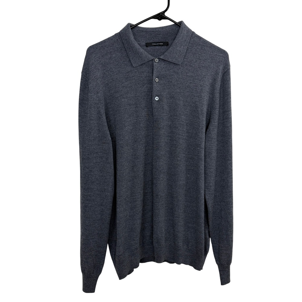 Tagliatore Sweater Mens Large Gray Long Sleeve Wool Polo Knit Pullover Italy